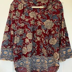 Lucky Brand Red and Blue Floral Blouse